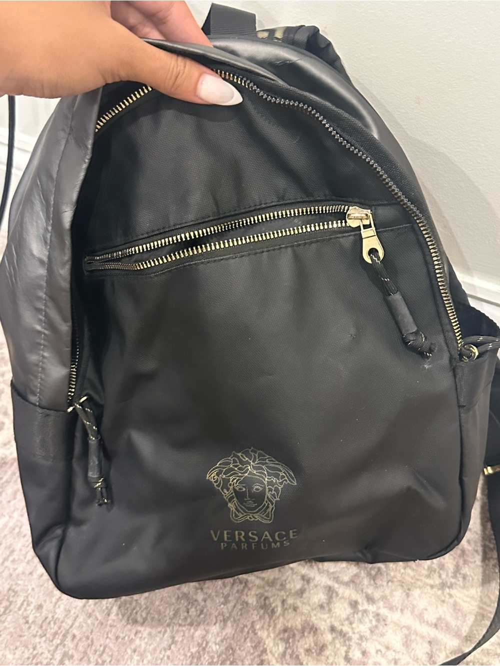 Versace Black Backpack with Gold Hardware
